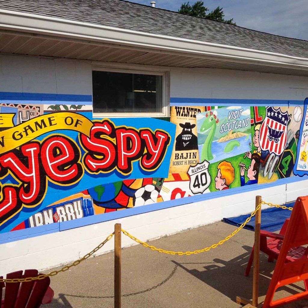 Eye Spy mural on side of building